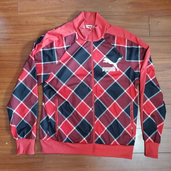 VINTAGE MEN'S PUMA TRACK JACKET ATHLETIC SIZE L ZIP  UP WHITE RED BLACK JACKET - Picture 7 of 8
